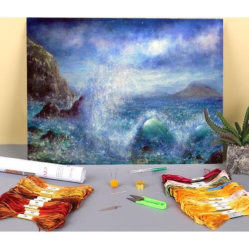 Natural Scenery Over The Waves Printed 11CT Cross-Stitch DIY Embroidery Kit DMC Threads Hobby Handicraft Needlework Sales