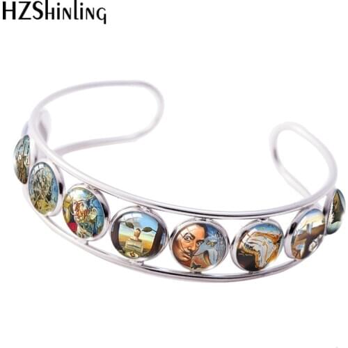 2020 New Salvador Dali Painting Cuff Bracelet The Persistence of Memory Bracelets Round Photo Glass Cabochon Jewelry