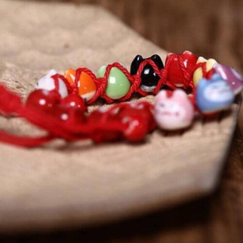 New Arrive 1 Piece Handmade Cute Ceramic Lucky Cat Charm Beaded Bracelet Fortune Wish Men Women Bracelet