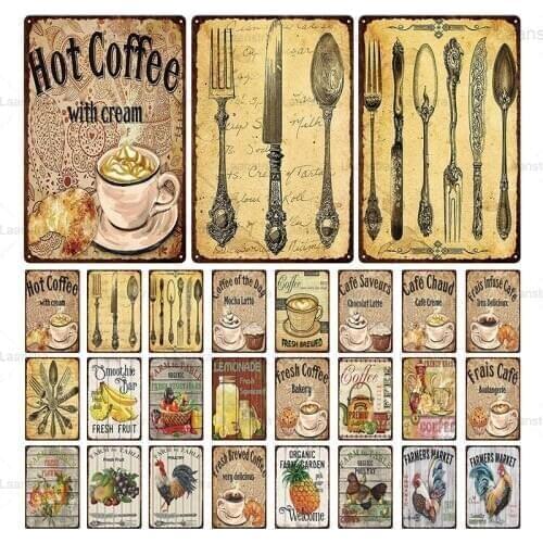 Knife&Fork Coffee Farm Plaque Metal Vintage Retro Tin Sign Bar Pub Club Restaurant Cafe Wall Decor Iron Painting Decor Plaque