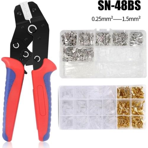 WOZOBUY SN-48BS Wire Terminal Crimping Plier 0.5-2.5mm2 20-13AWG Precision Jaw With 270/300/1000pcs Insuated Terminals Tool Kit