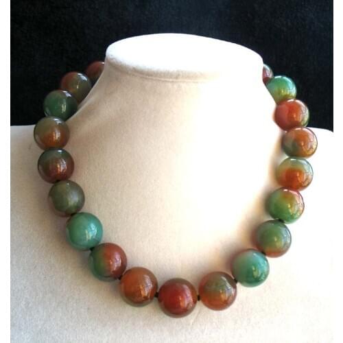 Red green agate round 14-20mm necklace 17inch wholesale beads nature FPPJ woman 2017