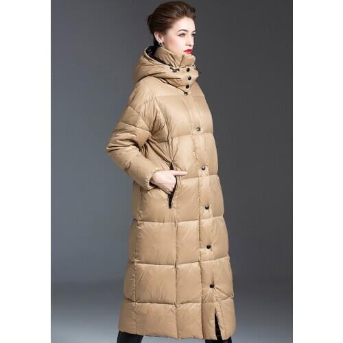 Obrix Trendy Loose Hooded Female Jacket Duck Down Filler Long Single Breasted Coat Full Sleeve Winter Parka For Women