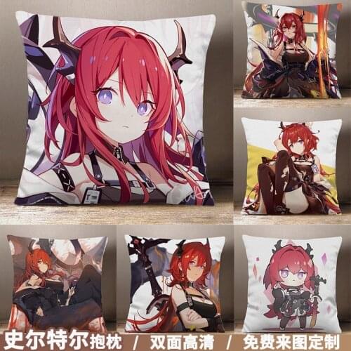 Anime Arknights Surtr Cartoon Square Throw Pillow Cosplay Game Siesta Short Plush Sofa Cushion Xmas Gifts 45*45cm