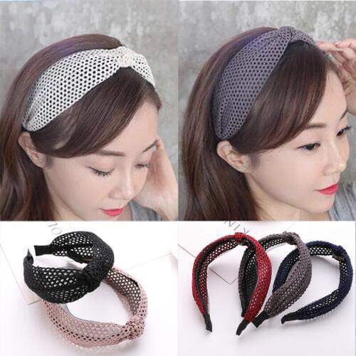 Solid Breathable lace gauze Hairband women girl hair head hoop bands accessories Knotted Wide headband female headwear headdress