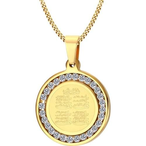 Religious Totem Jewelry Stainless Steel Zircon Mantra Pendant Gold Silver Men’s Jewelry N00584