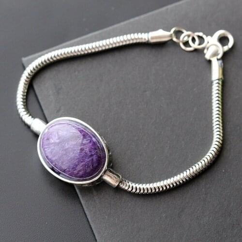 S925 Sterling Silver Jewelry Wholesale With Natural Charoite Retro Thai Silver Ladies Vintage Style Bracelet