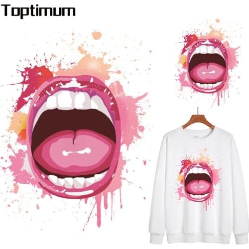Sexy Pink Lips DIY Patches On Cloths Iron On Heat Transfer Printing Stickers For Clothes T-shirt Appliques Washable