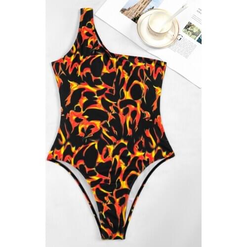 Sexy One Shoulder Swimsuit For Women Printed Swimwear Cut Out Monokini Padded Bathing Suit Swimming Suit Beach Wear Bodysuit