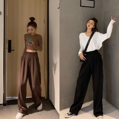 Caramel wide-leg pants womens high waist drape loose pants autumn and winter straight mopping trousers black suit pants