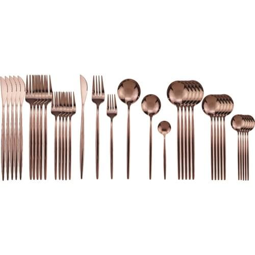 36Pcs/Set Stainless Steel Dinner set Rose Dinnerware Set Knife Fork Spoon Cutlery Set Gold Tableware Kitchen Silverware Sets