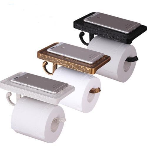 Retro Bathroom Paper Towel Rack Space Aluminum Mobile Phone Roll Paper Holder Printing European Tissue Box Storage Table