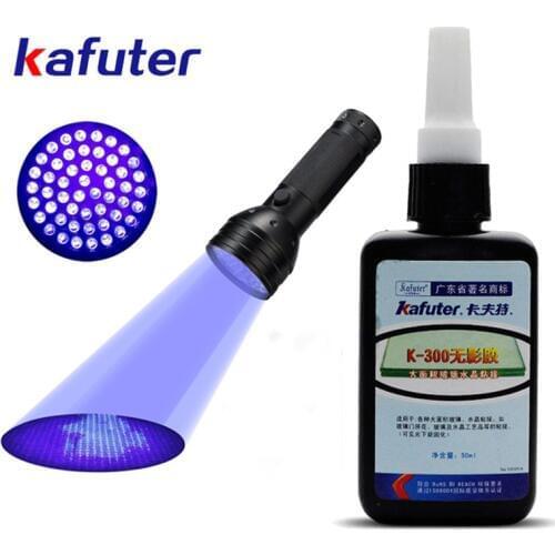 Kafuter 50ml UV Glue UV Curing Adhesive K-300 Transparent Crystal and Glass Adhesive with UV Flashlight
