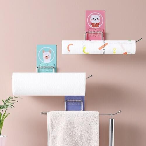 Bathroom Non-perforated Stainless Steel Roll Paper Holder Paper Towel Holder Kitchen Paper Napkin Cling Film Paper Towel Holder