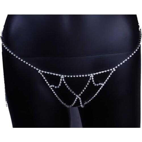 VCU Sexy Rhinestone Body Jewelry Chain for Women Hollow Crystal Underwear Thong Panties Bikini Waist Thigh Chain Christmas