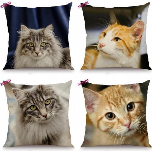 XUNYU Cat Cushion Cover Cute Animal Pillowcase Kids Room Decorative Throw Pillow Cover for Sofa Bedroom 45x45cm BT032