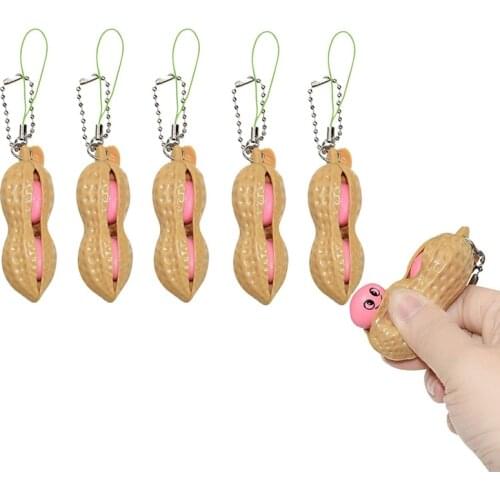 Funny Peanut Squishy Peas Edc Fidget Toys Decompression Edamame Toys Squeeze Anti Stress Kit Peanuts Keychain Kids Gift