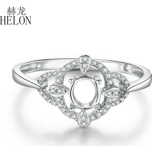 HELON Solid 14K White Gold AU5855 Natural Diamonds Engagement Women Fine Jewelry Semi Mount Ring Setting Fit Oval Cut 6x4mm
