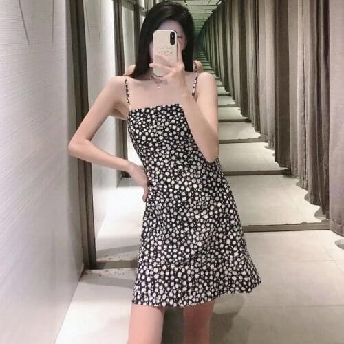 Za Women New Sexy Suspenders Low Chest Open Back Retro Daisy Print Knitting Dress Suspender Long Skirt XITIMEAO