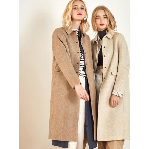 Women s winter coat beige camel Double sided wool cashmere outwear 2019 autumn plus size ladies fashion overcoats free ship