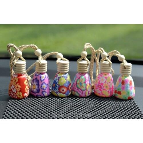 10ML 30pcs/lot Fashion Small Charming Portable Polymer Clay Perfume Container, Glass Roll On Bottle, Car Hang Pendant Decoration