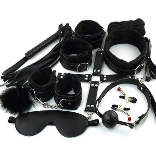 10Pcs Bondage Restraint Kit BDSM Nipple Clamps Cuffs Collar Mouth Ball Breathe Couple Sex Toys perfect gift for yourself
