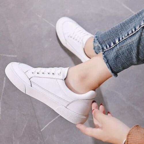 2021 Summer Womens Flat Shoes New Style; White Shoes; Fashion Platform Shoes Leather Lace-up Womens Shoes zapatos de mujer