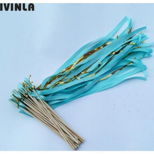 50pcs/lot Gold Sequin Wedding Ribbon Wands Wedding stick Event Party Supplies Wedding
