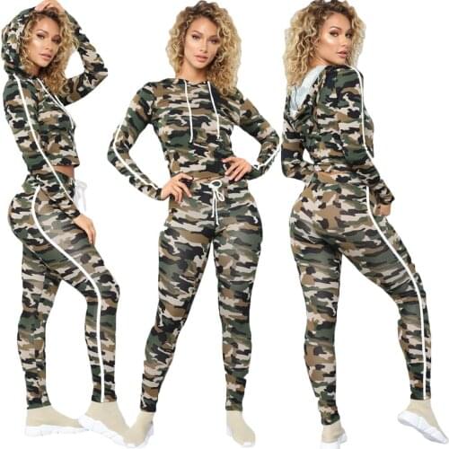 66BN030 Autumn Winter Women Casual Sports Home Camouflage Two Piece Set Top and Pants Tracksuit Sweatsuit Outfits Joggers Hot