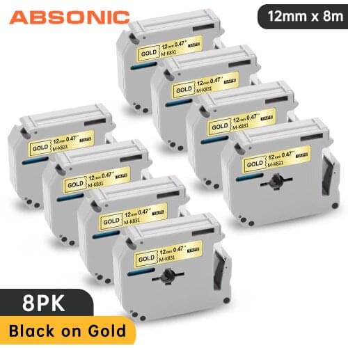Absonic 8PCS MK831 Labels For Brother MK 831 MK-831 Label Tape M Tape 12mm Labeling Tape Black on Gold For Brother P touch Print