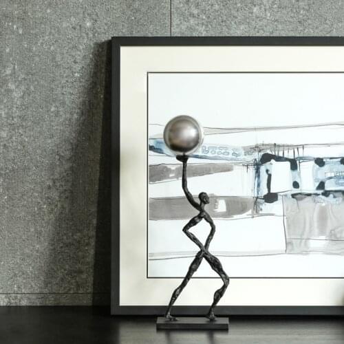 Abstract Figure Of Hold A Stainless Steel Ball Statue Home Crafts Room Decor Objects Office Metal Sculpture Accessories Gifts