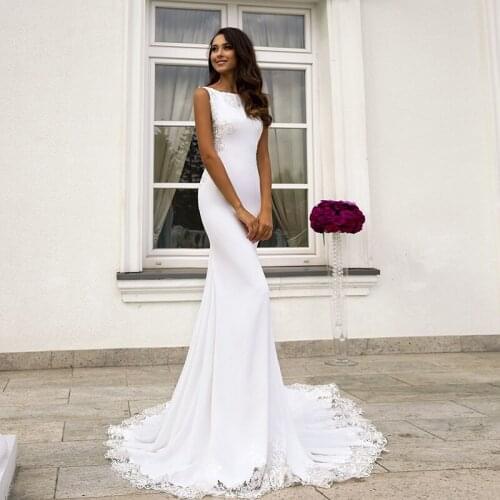 2021 White Ivory Mermaid Wedding Dresses Sheer Neck Lace Appliques Chiffon Sweep Train Chic Rustic Bridal Gown Custom Made