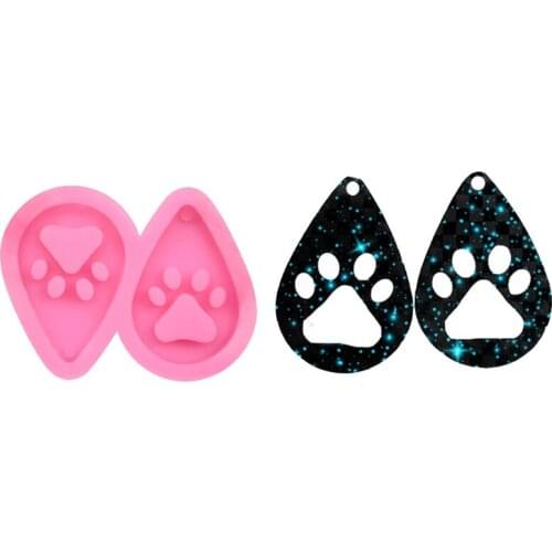 Dog Paw Keychain Epoxy Resin Mold Key Chain Earrings Pendants Silicone Mould DIY Crafts Jewelry Casting Tool