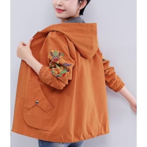 Spring Autumn Middle-aged Women Jacket Coat New Embroidered Short Hooded Overcoat Plus Size 4XL Cotton Windbreakers Female Tops