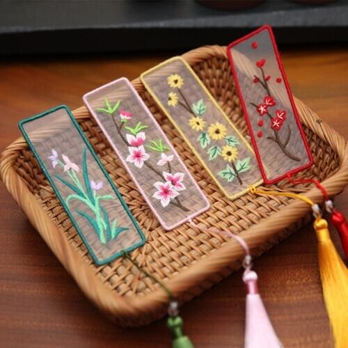 DIY Embroidery Classical Tassel Bookmarks Creative DIY Embroidery Bookmark Keychain Antique Keyring Needlework Materials Kit