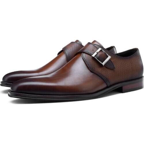 Hot Sale Brown / Black Formal Monk shoes Mens Prom Dress Shoes Genuine Leather Business Shoes Male Wedding Groom Shoes