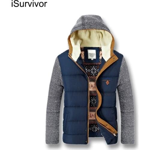 ISurvivor 2021 Men Winter Patchwork Thick Hooded Jackets Coats Male Casual Fashion Slim Fit Large Size Thick Zipper Jackets Men