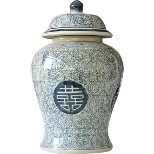 Jingdezhen Porcelain temple jar Chinese Blue And White Hand-painted happiness With Cover antique ceramic Ginger jar vase