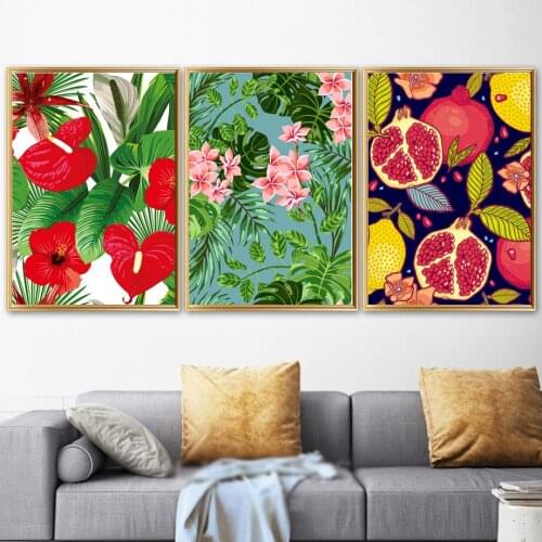Flower Plant Leaves Red Pomegranate Canvas Painting Nordic Posters HD Prints Wall Art Pictures For Living Room Home Decor
