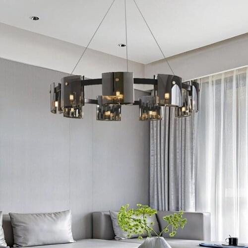 Creative Modern LED Chandelier Lighting Dining Living Room Luxury Hanging Lamp Amber/Smoky Glass Bedroom Study Deco G9 Fixtures