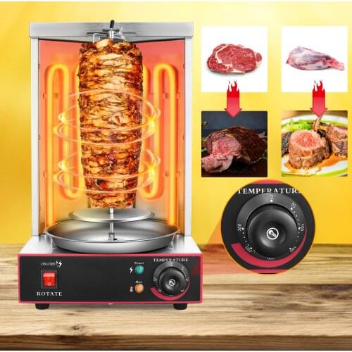 Kebab Machine Electric Vertical Broiler Gyro Grill Machine With Temperature Adjustment Switch Stainless Steel 2 Burners 50-300°C