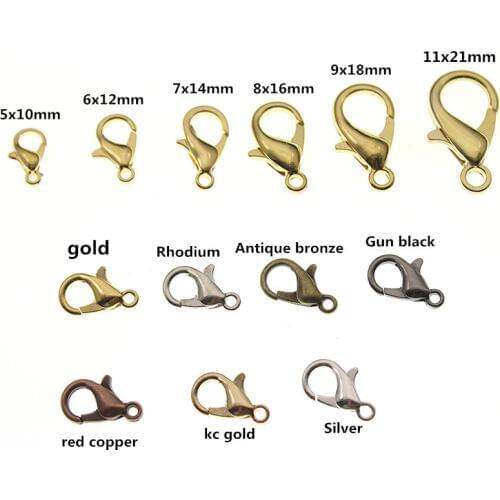 10/12/14/16/18/21mm Silver Gun Black Metal Lobster Clasps Hooks Bracelet End Connectors For Jewelry Making DIY Necklace Buckle