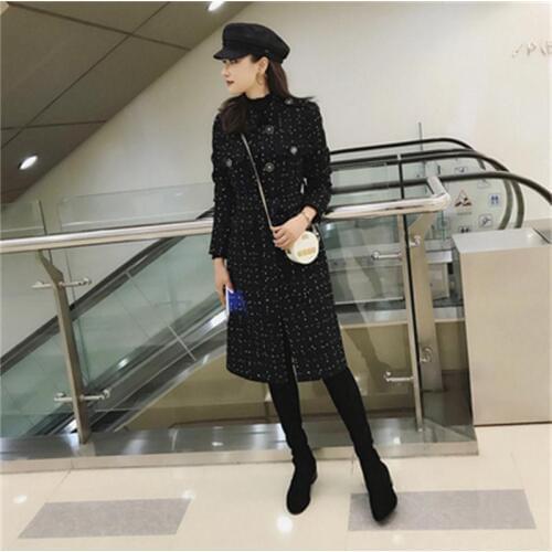 Fashion woolen coat women ladies Casual long tweed woolen coat New autumn and winter thickening waist woolen coat women jacket