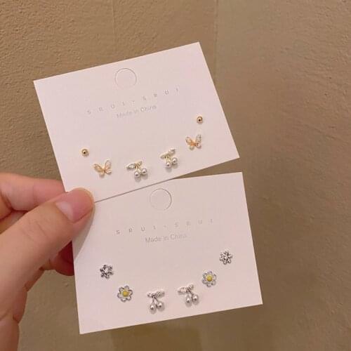Fashion S925 Cherry Butterfly Flower Stud Earrings Set New Trendy Simple Female Super Fairy Small Earrings