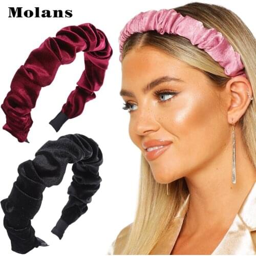 MOLANS Solid Velvet Ruched Headband DIY Women Fashion Hair Band Autumn Winter Hair Hoop Hair Accessories 2019 New Free Shipping