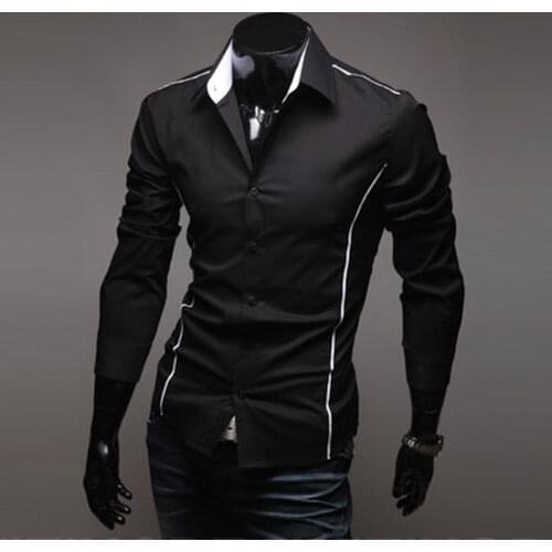 2021 Mens Luxury Stylish Casual Piping Long Sleeve Dress Shirt Muscle Fit Shirts 3 Color Wedding Party Prom Casual Shirt