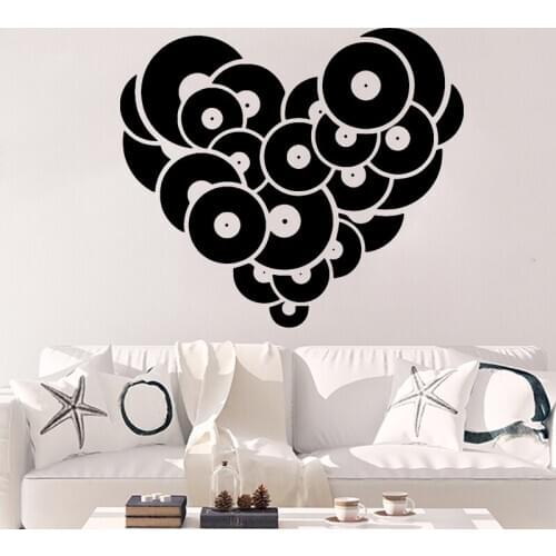 Heart Music Record Cool Studio Wall Sticker Bedroom Kids Room Music Studio Heart Record Wall Decal Living Room Vinyl Decor