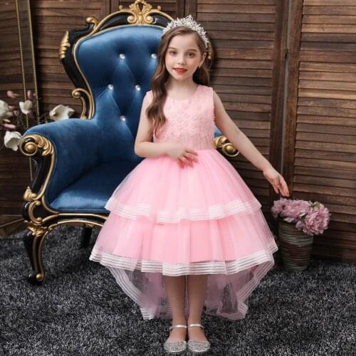 2021 new childrens princess dress girls tailed dress baby girl performance Dress Lace Wedding Dress