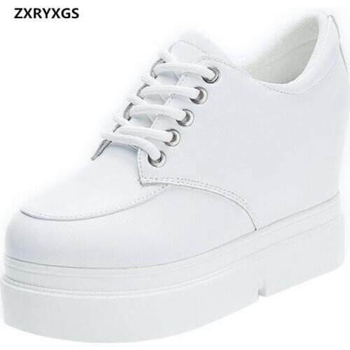 2021 New Autumn Thick-Soled Platform Shoes Internal Increase High Heels Wedges Casual Sneakers Genuine Leather Winter Warm Boots