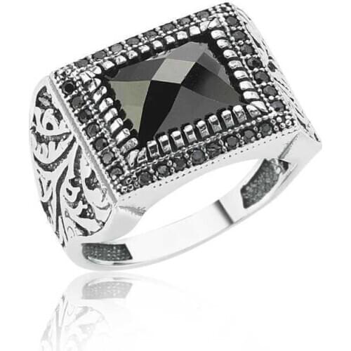 Original silver , Black Stone Male ,Ring, Good Quality and Affordable Stony ,Rings Types